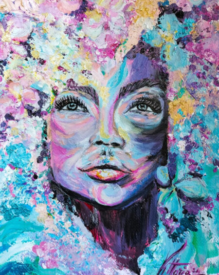 Bloom - Pittura realismo astratto Feminine Power di Vittoria Saba, arte spirituale femminile Sardegna, opera originale in vendita