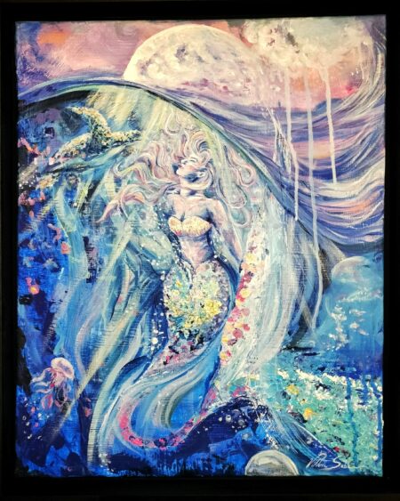 Rising To the Moon - Pittura astratta mixed media To The Moon di Vittoria Saba, 30x40 cm 2024, ascesa lunare e emotiva Sardegna, arte intuitiva già venduta