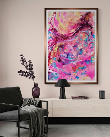 Quadro astratto rosa interior design di Vittoria Saba Art