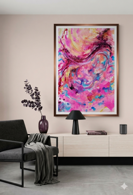 Quadro astratto rosa interior design di Vittoria Saba Art