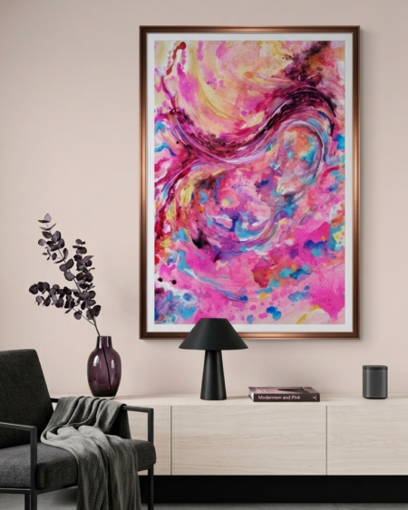 Quadro astratto rosa interior design di Vittoria Saba Art