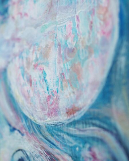 Connection - Opera astratta acrilico e mixed media To The Moon di Vittoria Saba, 30x40 cm 2025, connessione lunare e intuitiva Sardegna, quadro spirituale in vendita