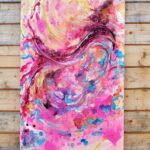 Nebulosa, dipinto acrilico su tela, media misti, tela rosa, dipinto rosa, originale, tela arredamento casa.