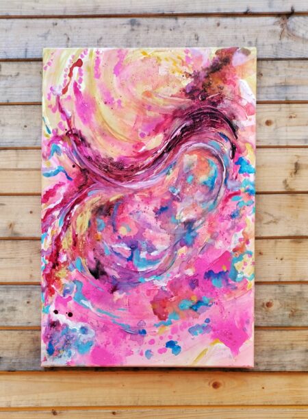 Nebulosa, dipinto acrilico su tela, media misti, tela rosa, dipinto rosa, originale, tela arredamento casa.