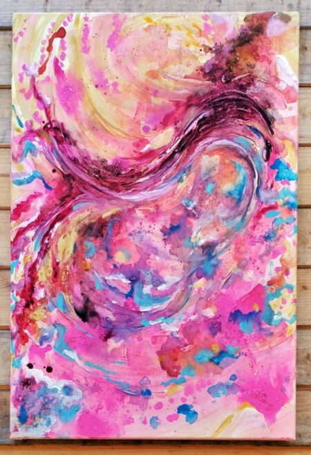 Nebulosa, dipinto acrilico su tela, media misti, tela rosa, dipinto rosa, originale, tela arredamento casa.