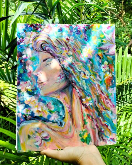 To Be Free Dell’essere libera - Opera acrilico su carta alta qualità Feminine Power di Vittoria Saba, 24x30 cm, pittura libera e mindful Sardegna, arte femminile in vendita