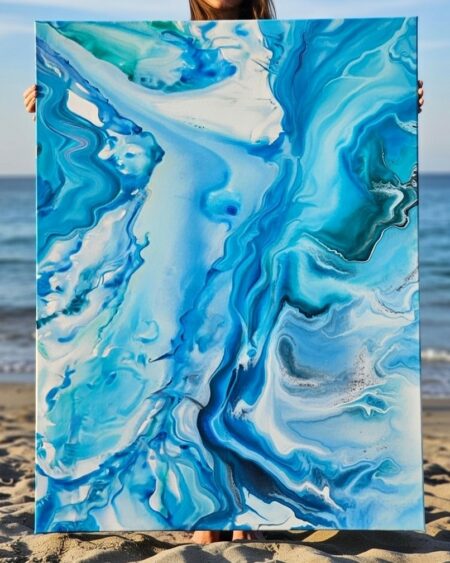 Nebulosa Sardinian Blue – opera Fluid Art astratta mare sardo blu oltremare, Vittoria Saba 120x80 cm