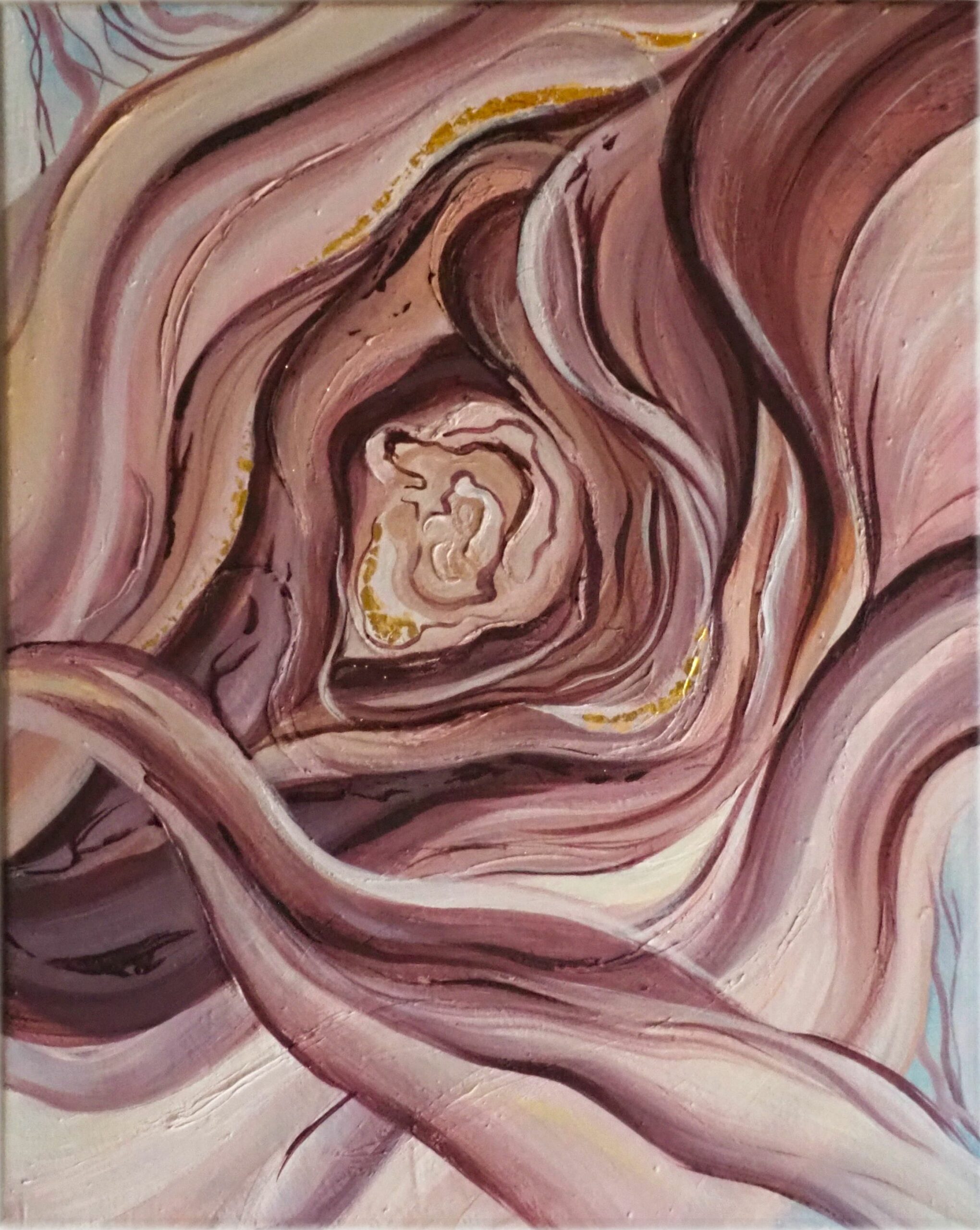 Quadro moderno astratto sui toni beige, sabbia,nude e oro della collezione Eterea di Vittoria Saba.